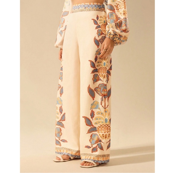 Boho Floral Print Stretchy Waist Straight Leg Pants - Picture 1 of 5